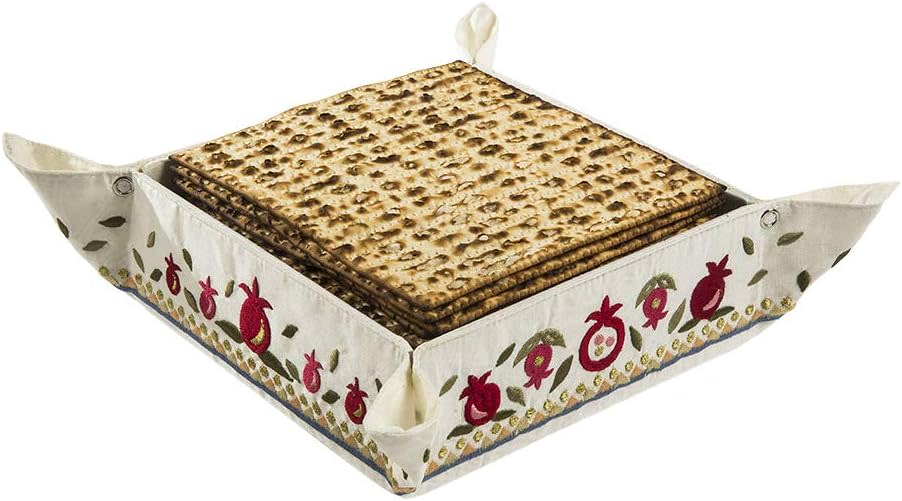 Embroidered Pomegranate Folding Basket Matzah Holder 