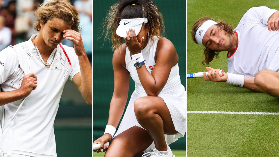 Alexander Zverev, Naomi Osaka and Stefanos Tsitsipas all crashed out. Image: Getty