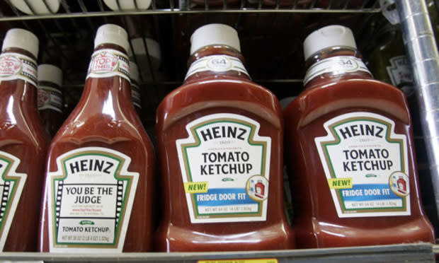 Ketchup bottles on shelf