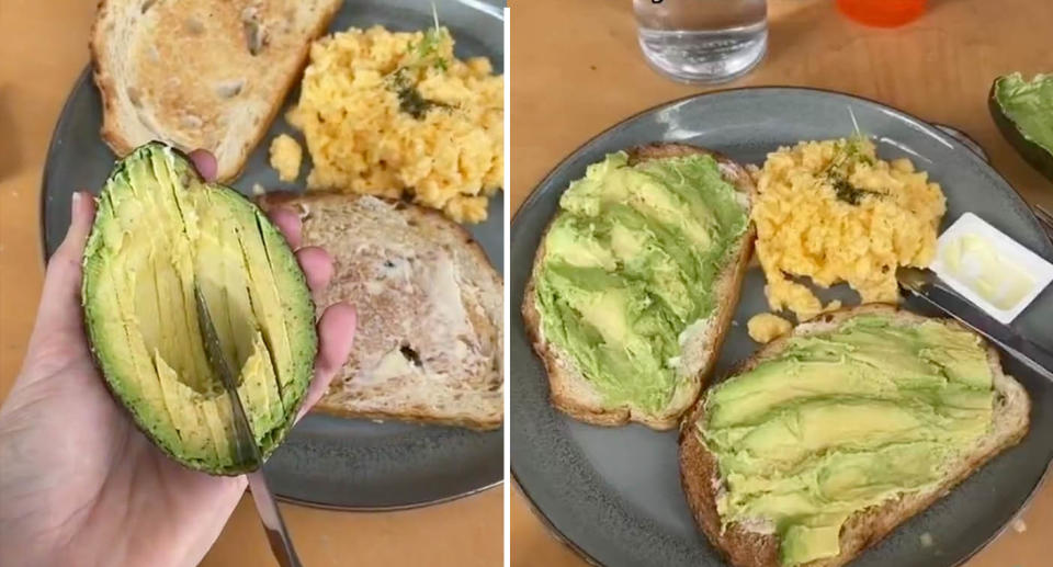 Milly Bannister spreads the avocado on her toast. Source: TikTok/ millyrosebannister