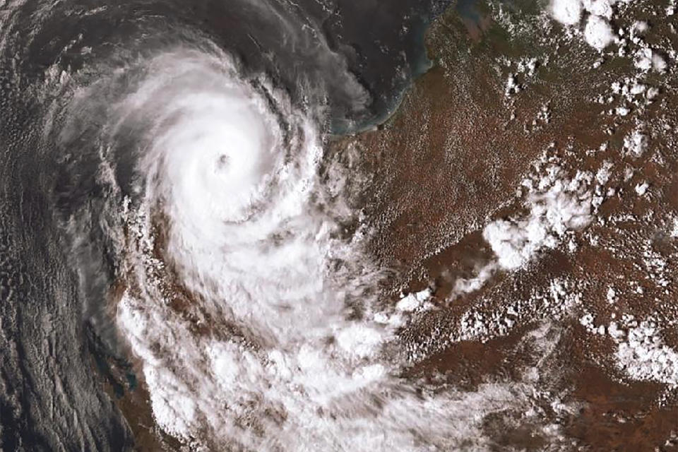 A satellite image acquired from the Australian Bureau of Meteorology shows Tropical Cyclone Damien. Source: AAP