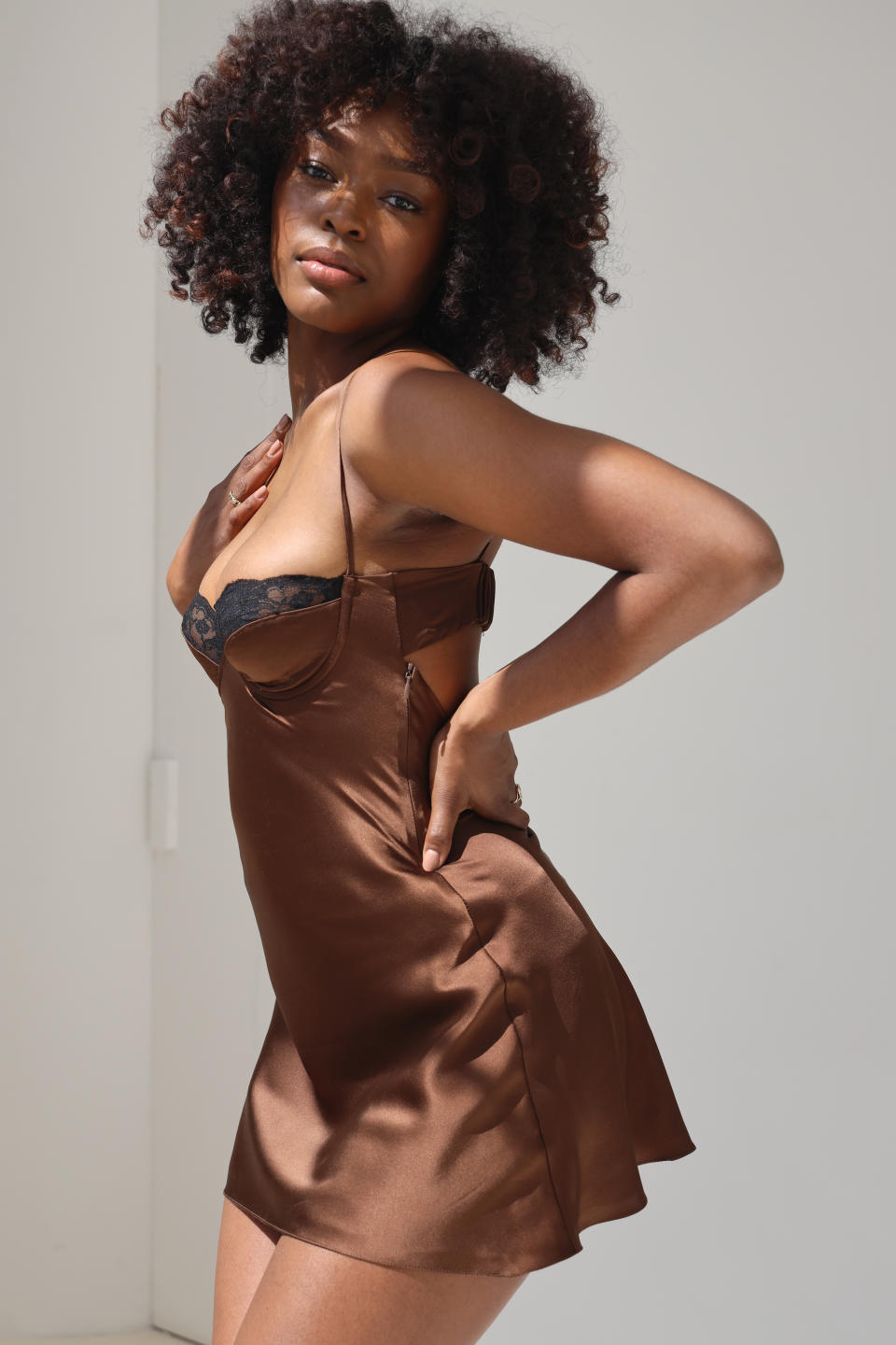 A closer look at the brown underwire slipdress from a Mirror Palais collection. - Credit: Courtesy of Mirror Palais