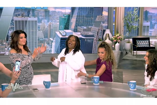 <p>ABC</p> Whoopi Goldberg gives Sunny Hostin a lap dance on 'The View'