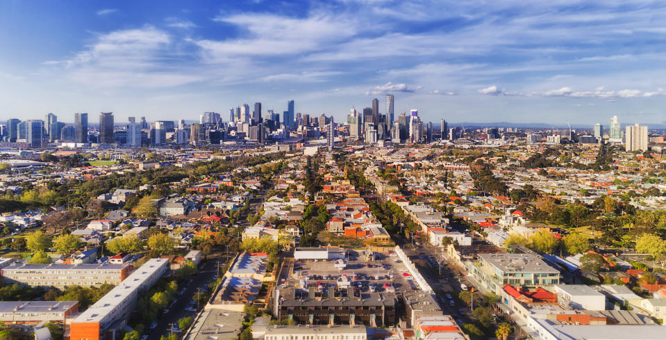 Aerial view of property and Melbourne's CBD.