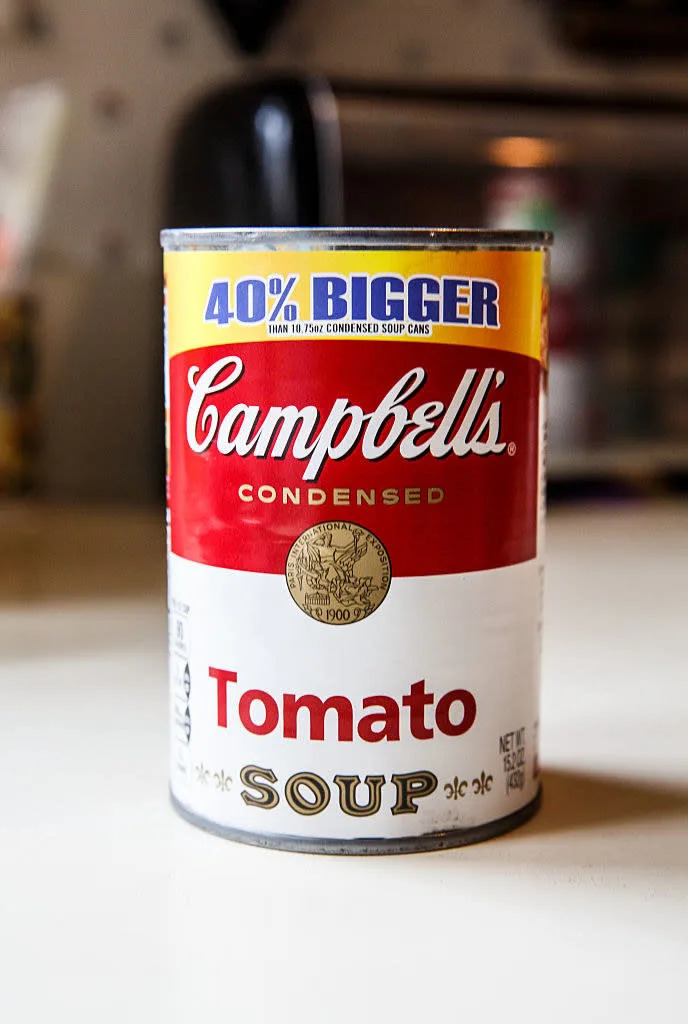 A can of condensed tomato soup.