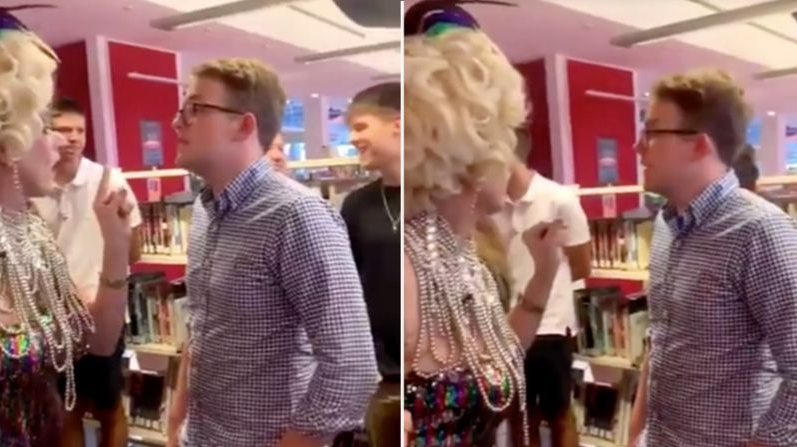 Wilson Gavin was filmed protesting at the drag queen event on Sunday. Source: Twitter