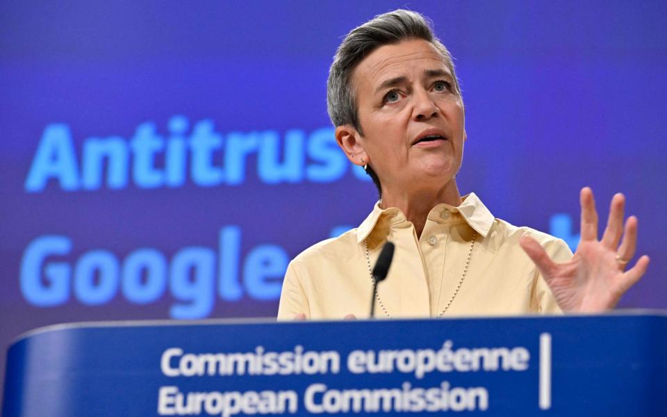 EU competition chief Margrethe Vestager announced a “statement of objections” against Google - JOHN THYS/AFP via Getty