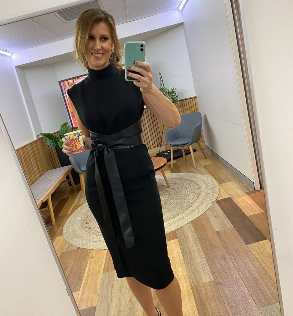 Natalie barr in black Carla Zampatti dress