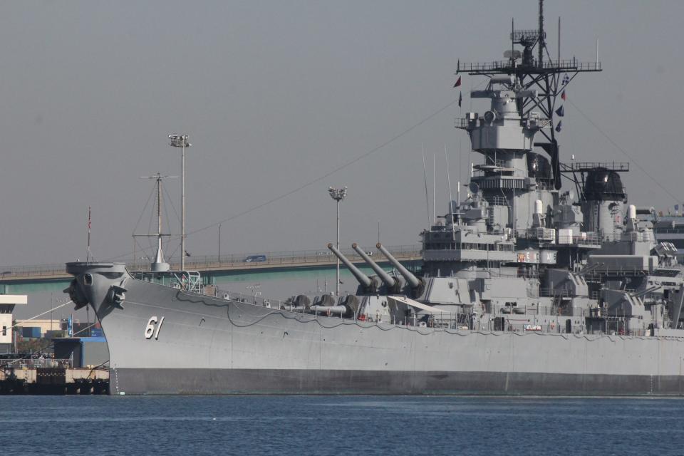 The USS Iowa battleship, launched in 1942, is now a floating museum at the Port of Los Angeles in California.