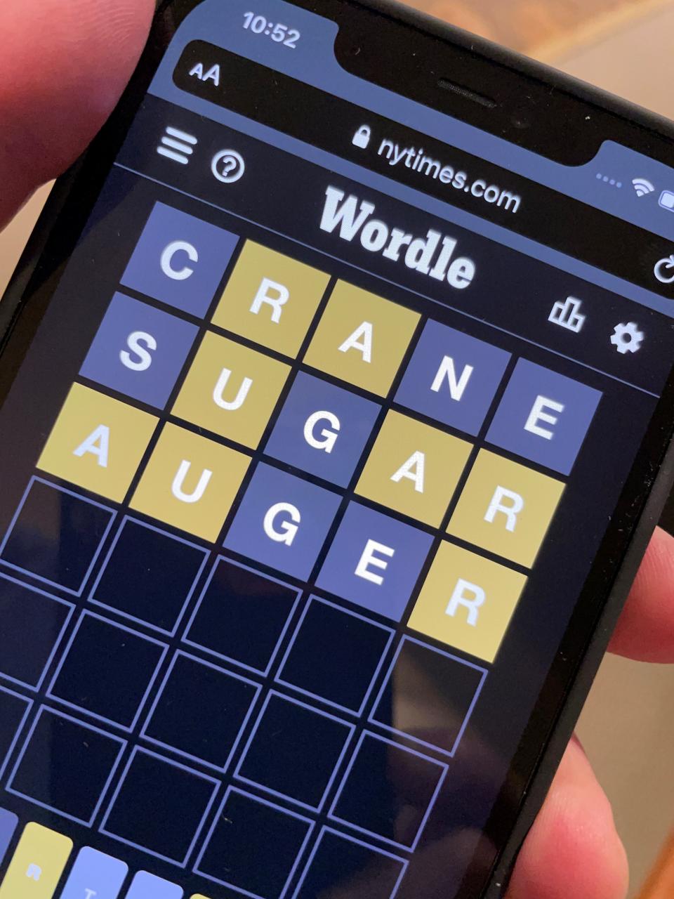 A picture of the word game Wordle on a smartphone.