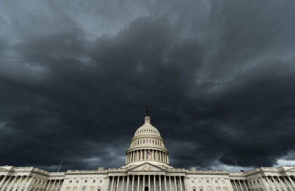 UNITED STATES - JULY 22: Storm clouds pass over the Capitol dome as a severe thunderstorm approaches Washington on Wednesday, July 22, 2020. (Photo By Bill Clark/CQ-Roll Call, Inc via Getty Images)