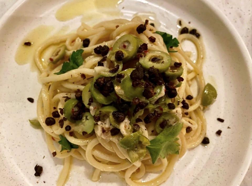 Bucatini with green olives and crispy capers was a November special at Downtown's Speck Italian Eatery.