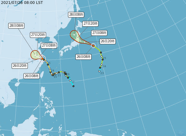 輕颱尼伯特預計明天登陸日本。   圖：取自中央氣象局官網