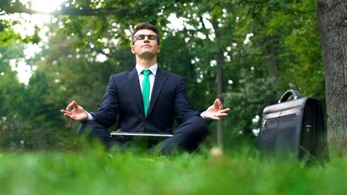 <span class="caption">There's no such thing as the perfect life.</span> <span class="attribution"><a class="link " href="https://www.shutterstock.com/image-photo/businessman-sitting-on-grass-forest-meditating-1341280958" rel="nofollow noopener" target="_blank" data-ylk="slk:Motortion Films/Shutterstock;elm:context_link;itc:0;sec:content-canvas">Motortion Films/Shutterstock</a></span>