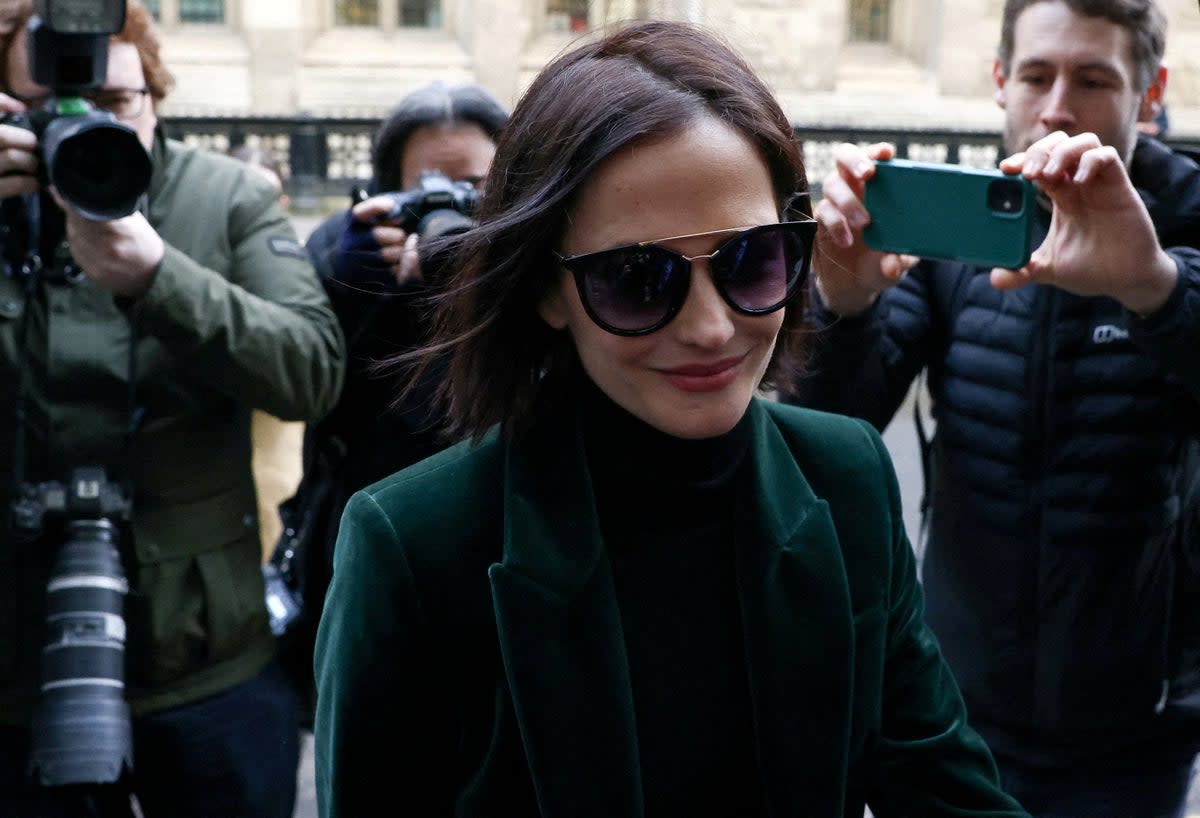 French actress Eva Green arrives at court in London on Monday (REUTERS)