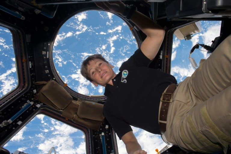 NASA astronaut Peggy Whitson is pictured aboard the International Space Station in this undated NASA handout photo released on April 24, 2017