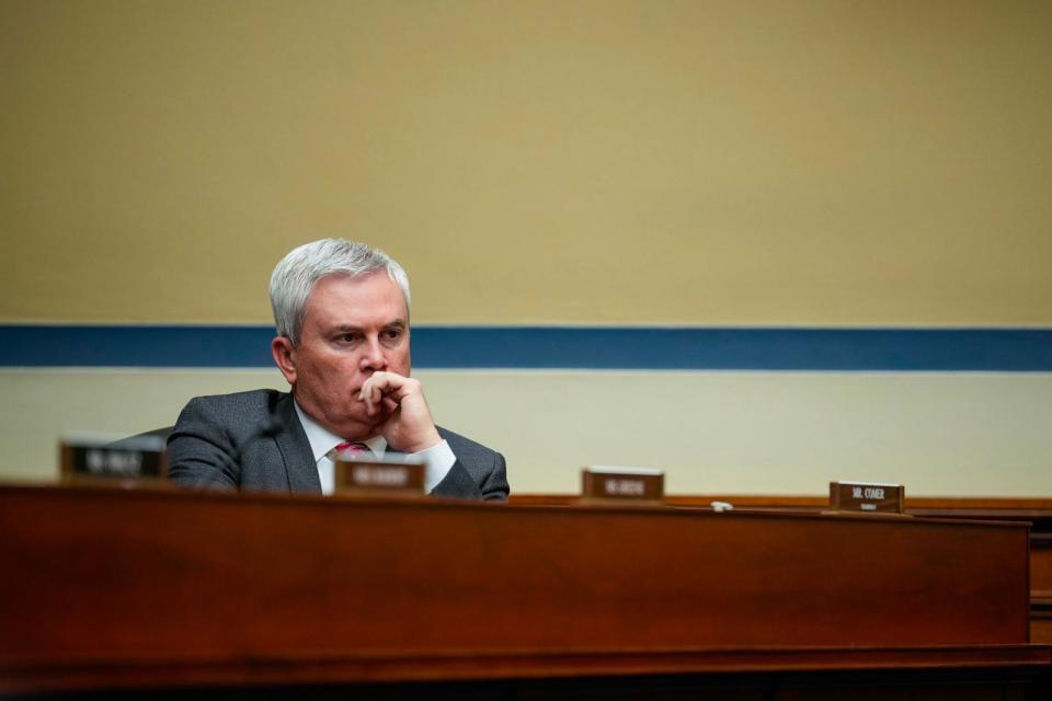 PHOTO: House Oversight Committee chairman Rep. James Comer (R-KY) attends a House Oversight Subcommittee on Health Care and Financial Services hearing on Capitol Hill, Dec. 5, 2023 in Washington, DC.  (Drew Angerer/Getty Images)