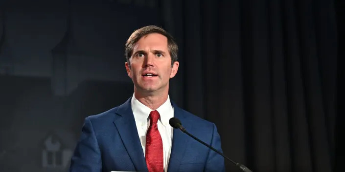 Democratic Gov. Andy Beshear of Kentucky speaks at an event in Lexington, KY on April 08, 2022.