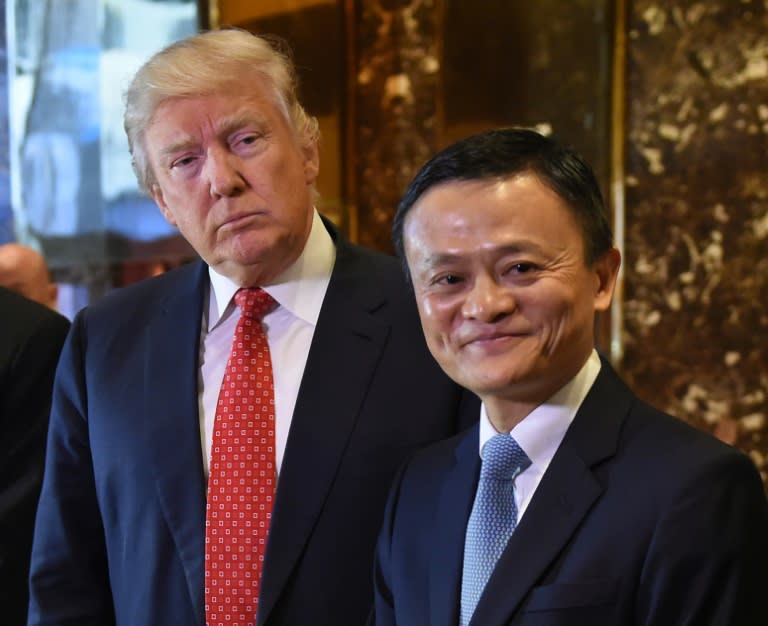 Jack Ma (R) of Alibaba Group said he would create a million US jobs at a meeting with President-elect Donald Trump