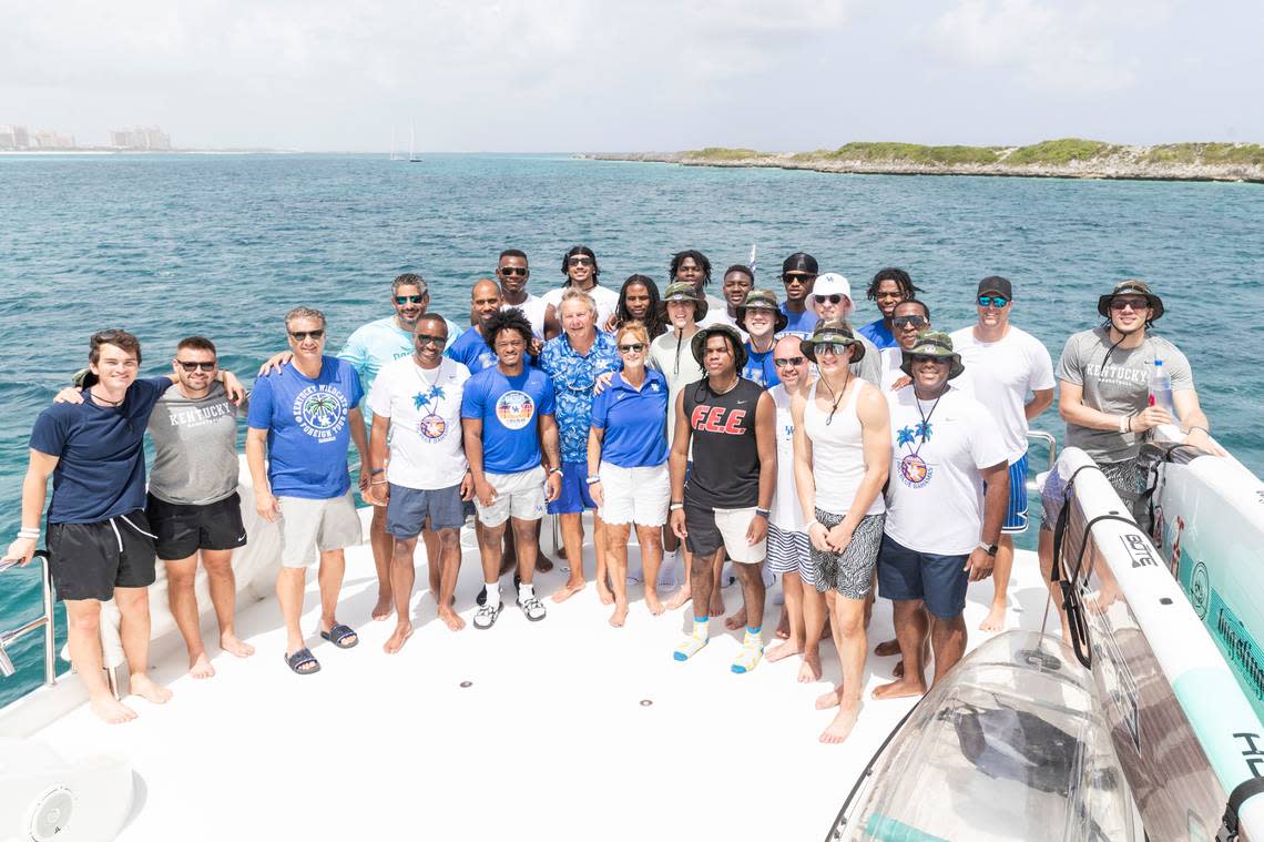 Kentucky basketball team enjoys a boat trip in the Bahamas on August 8, 2022. (Photo by Chet White | UK Athletics)