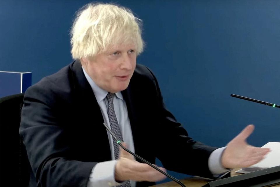 Former British Prime Minister Boris Johnson gives evidence at the Covid Inquiry (UK Covid-19 Inquiry/Reuters)