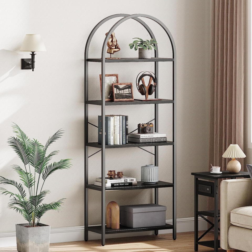 <p><a href="https://go.redirectingat.com?id=74968X1596630&url=https%3A%2F%2Fwww.walmart.com%2Fip%2FJOMILLY-Bookshelf-5-Tier-Bookcase-Arched-Display-Racks-Tall-Standing-Bookshelves-Mental-Frame-Open-Storage-Rack-Shelf-Large-Black-Book-Bedroom-Living%2F2021819920&sref=https%3A%2F%2Fwww.countryliving.com%2Fhome-design%2Fdecorating-ideas%2Fg45688742%2Fbest-book-shelving-ideas%2F" rel="nofollow noopener" target="_blank" data-ylk="slk:Shop Now;elm:context_link;itc:0;sec:content-canvas" class="link ">Shop Now</a></p><p>Arched Bookshelf Ideas</p><p>walmart.com</p><p>$89.98</p><span class="copyright">Amazon Prime</span>