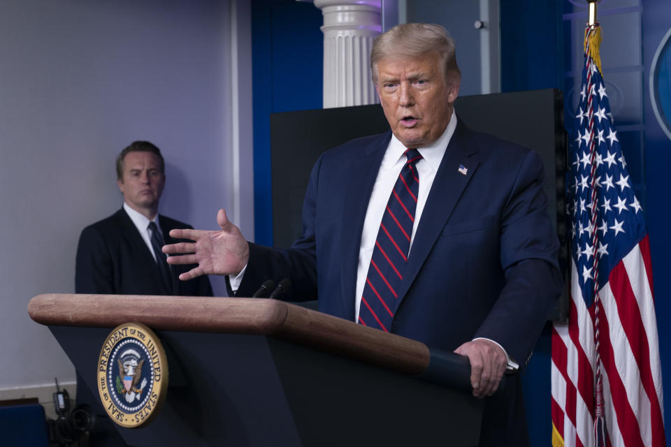 U.S. President Donald Trump speaks during a news conference in the White House Press Briefing Room in Washington, D.C. on Tuesday. (Chris Kleponis/Polaris/Bloomberg via Getty Images)