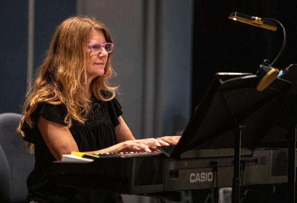 Accompanist Constance Gordy plays during a rehearsal of "Sunset Boulevard" at The Helene Galen Performing Arts Center at Rancho Mirage High School in Rancho Mirage, Calif., Saturday, Nov. 12, 2022.