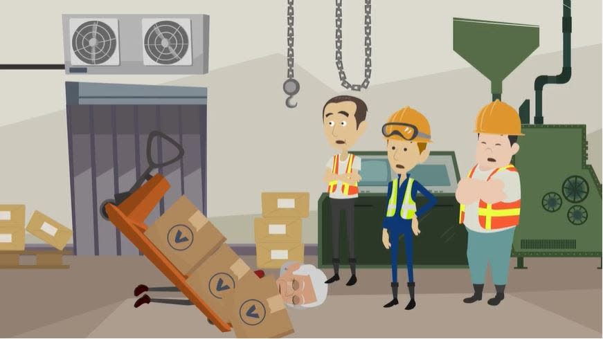 A scene from a Tennessee Bureau of Workers' Compensation video on how to report a work injury.
