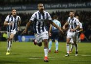 Britain Football Soccer - West Bromwich Albion v Swansea City - Premier League - The Hawthorns - 14/12/16 West Brom's Salomon Rondon celebrates scoring their first goal with Jonas Olsson and James Morrison Reuters / Peter Nicholls Livepic