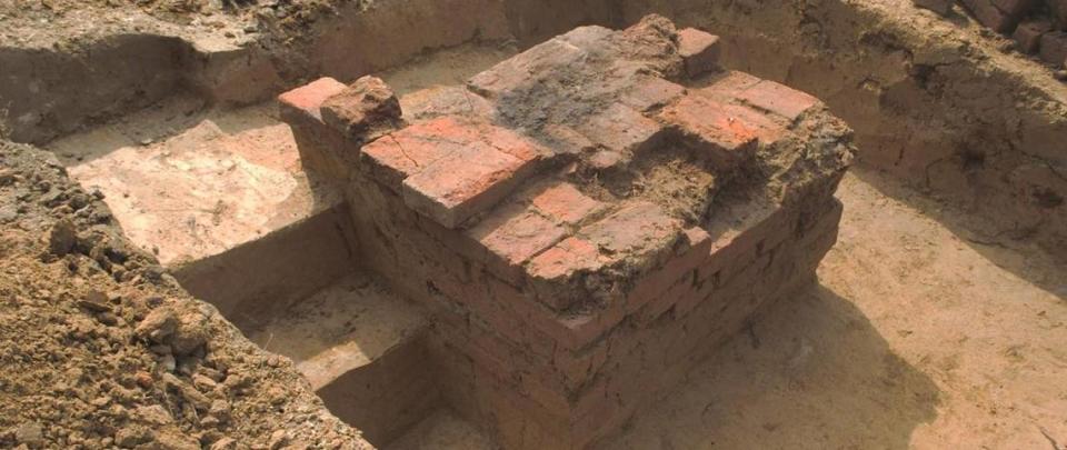 The remains of a brick oven were also discovered at the site, officials said.