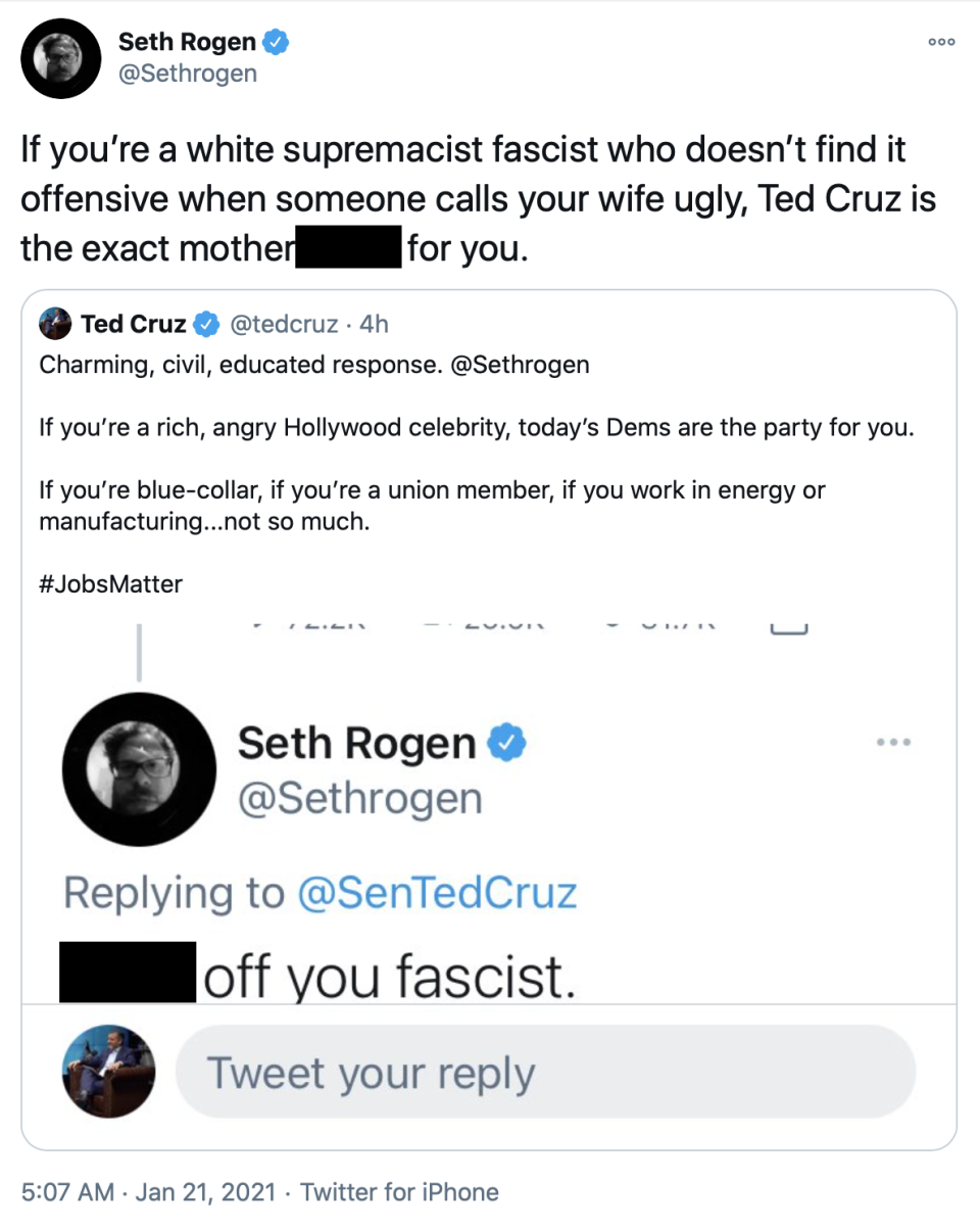 Rogen and Cruz’s back-and-forth Twitter clashTwitter