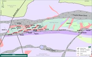 Nunyerry North geological interpretation and drill hole location plan.