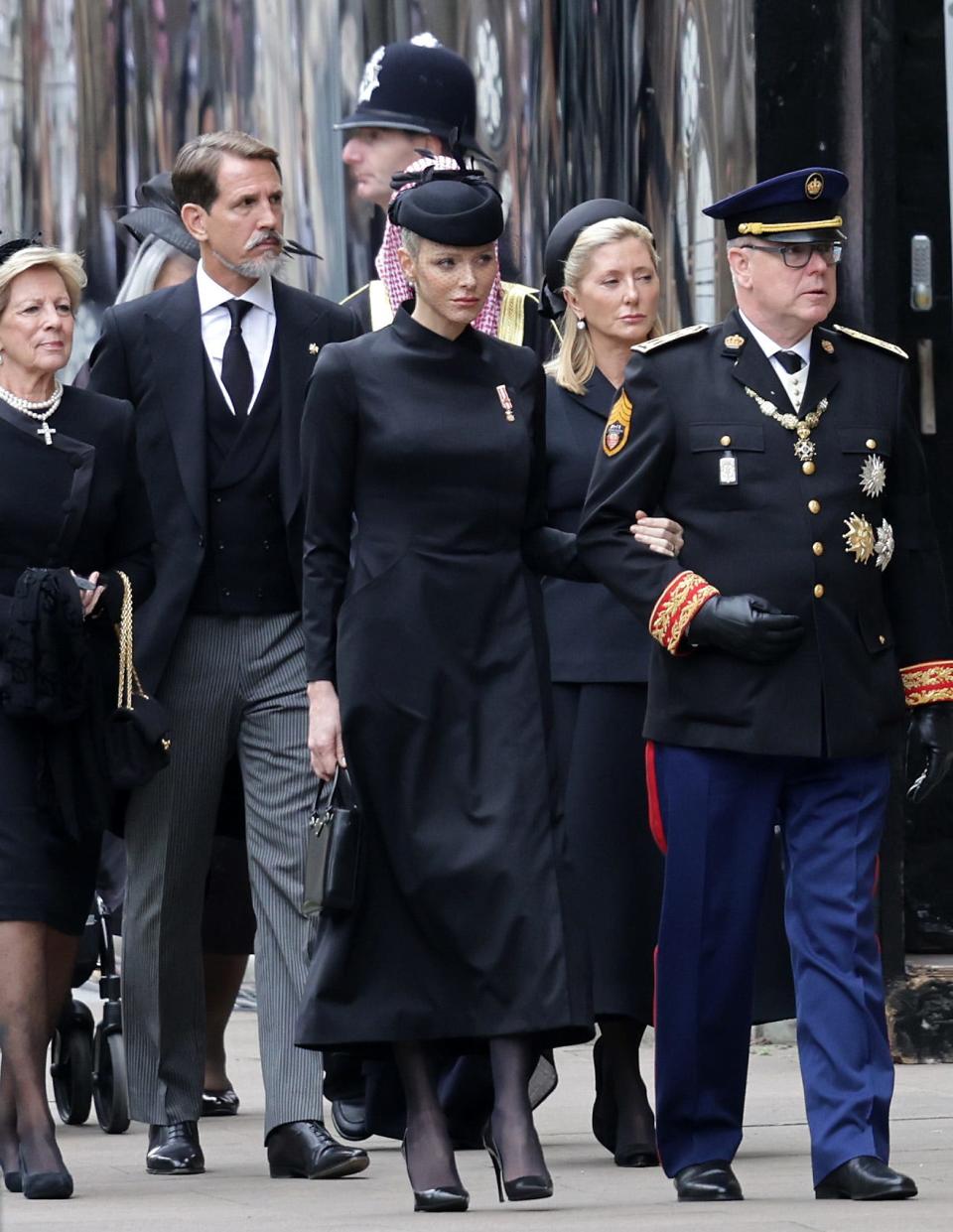 Prince Albert of Monaco and Prince Charlene of Monaco attend the State Funeral of Queen Elizabeth II at Westminster Abbey on September 19, 2022.