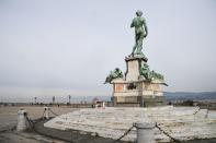 A deserted Piazzale Michelangelo overlooking the city of Florence, Tuscany on March 10, 2020. (Credit: Carlo Bressan/AFP)