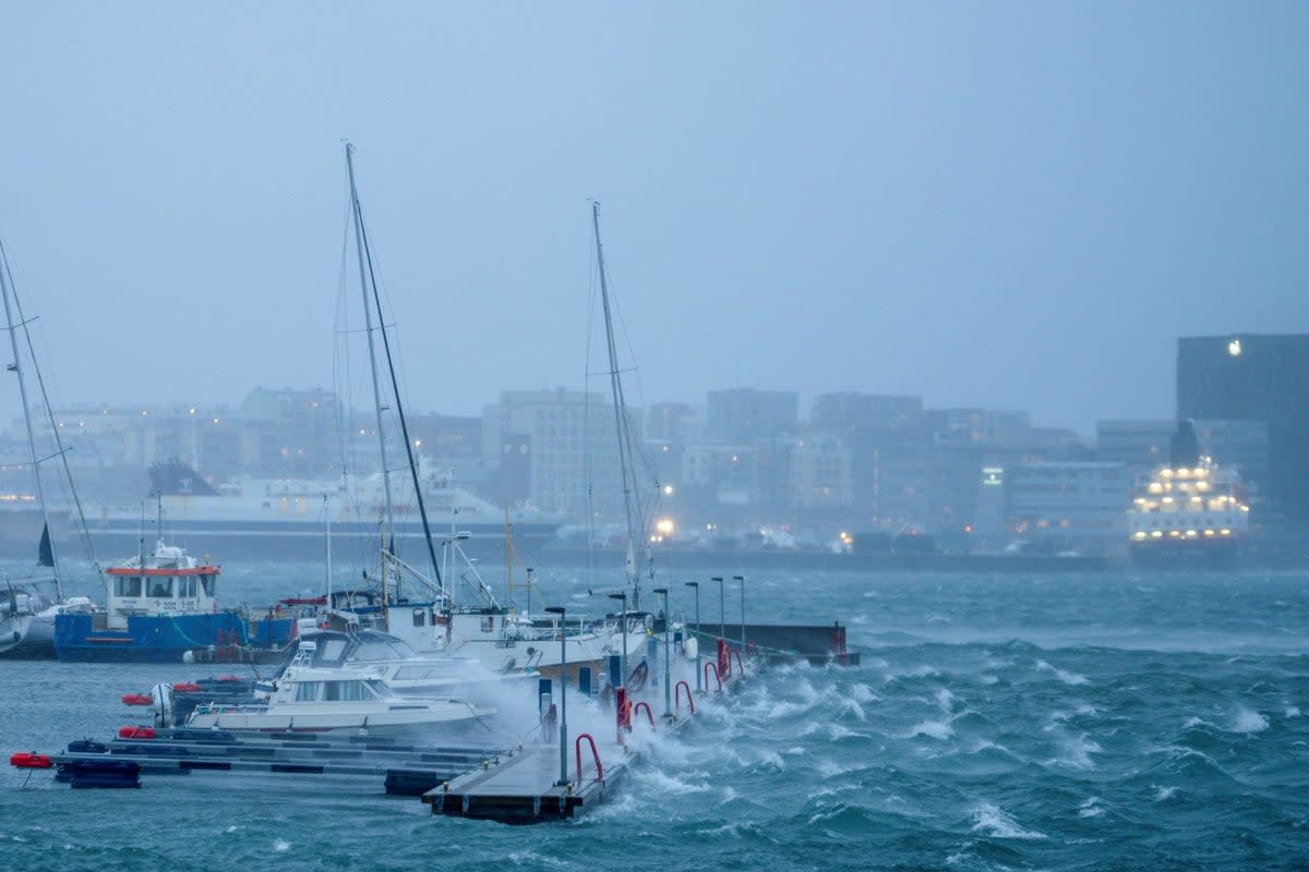 Boats in the harbour sway during Storm Ingunn in Bodo, Norway (via REUTERS)