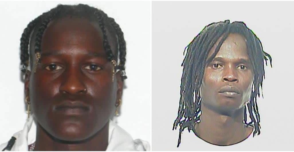 Shedrek Samuel, left, and Daniel “Juma” Drie Atem, right, are both wanted for first-degree murder in a July 29, 2023, homicide on the 2100 block of Broad Street. (Regina Police Service - image credit)