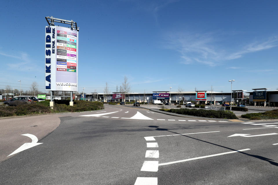 A view of Lakeside Retail Park in Thurrock, Essex, the day after Prime Minister Boris Johnson put the UK in lockdown to help curb the spread of the coronavirus.