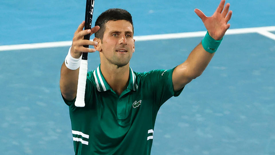 Novak Djokovic, pictured here after his win over Alexander Zverev at the Australian Open. 