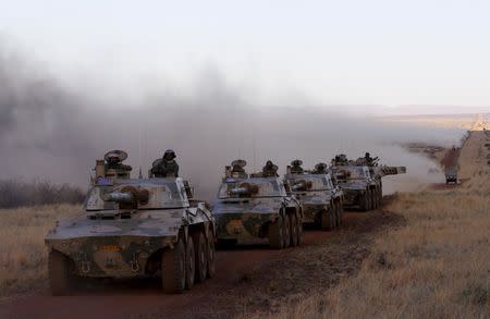 Soldiers from 22 African nations join exercises as part of the African Union's African Standby Force (ASF) at the South Africa National Defence Force's Lohatla training area October 27, 2015. REUTERS/Mike Hutchings