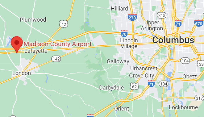 Madison County Airport is located three miles north of downtown London off U.S. 40 and about 30 miles west of Columbus.
