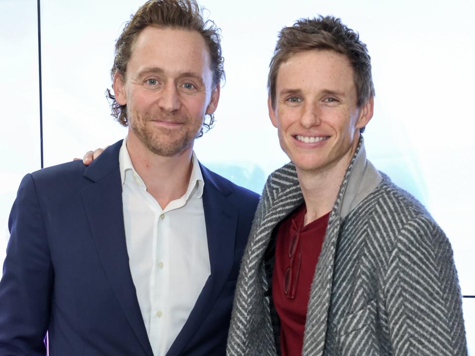 Tom Hiddleston and Eddie Redmayne attend a 'Belfast' special screening and cocktail reception, hosted by Eddie Redmayne at Odeon Luxe West End on October 28, 2021 in London, England.