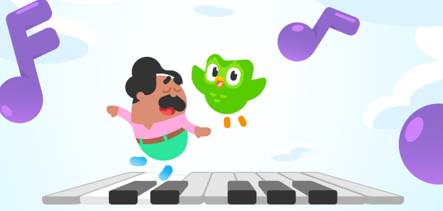  Duolingo Man and Duolingo Owl on piano. 