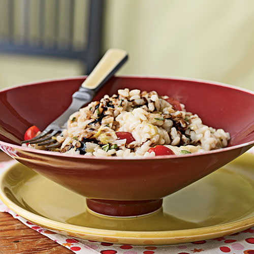 Risotto with Fresh Mozzarella, Grape Tomatoes, and Basil