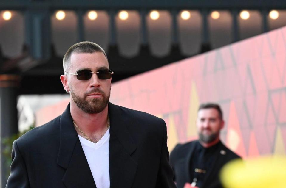 Kansas City Chiefs tight end Travis Kelce walked the red carpet at Union Station for the Super Bowl LVII championship ring ceremony on Thursday, June 15, 2023, in Kansas City.