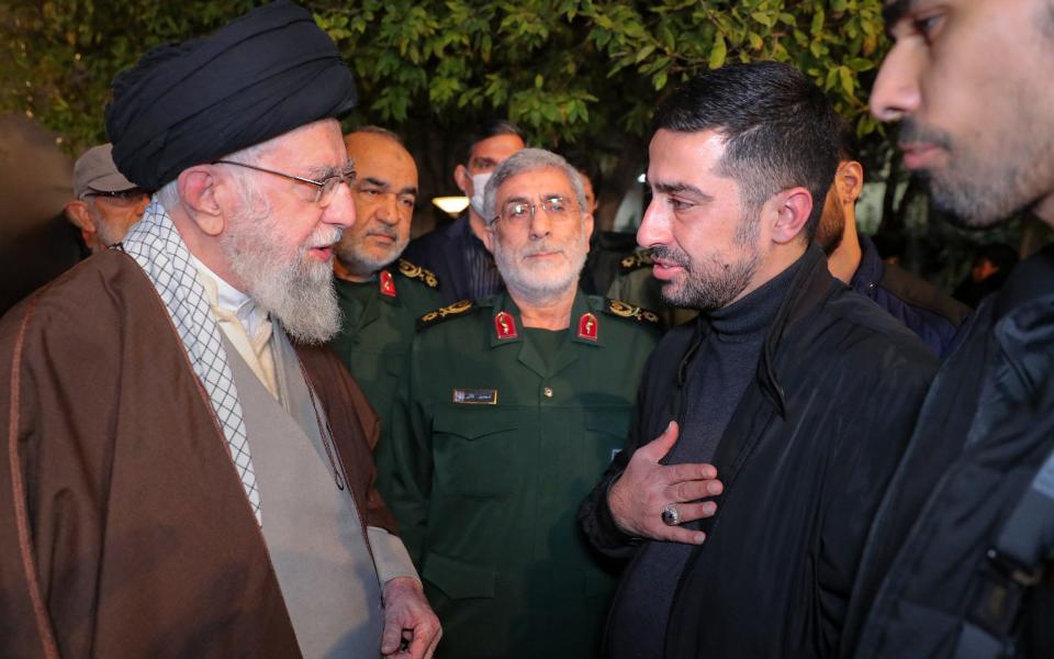 Iran's Supreme Leader Ayatollah Ali Khamenei meets with relatives of Razi Moussavi