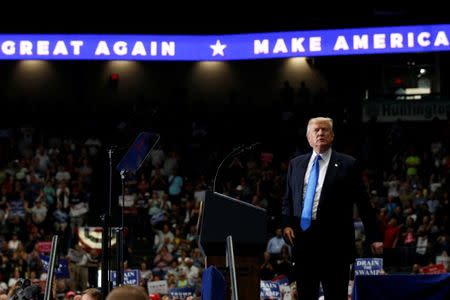 U.S. President Donald Trump holds a rally with supporters in an arena in Youngstown, Ohio, U.S. July 25, 2017. REUTERS/Jonathan Ernst