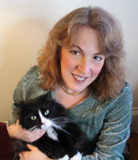 Author Clea Simon with her cat, Musetta.