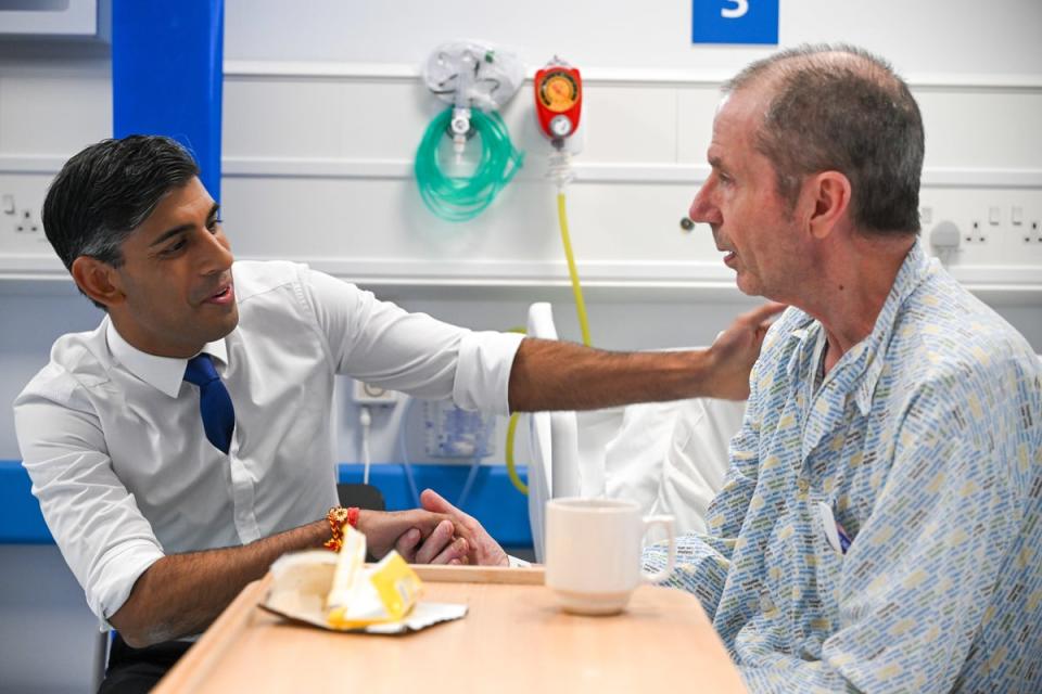 Prime Minister Rishi Sunak said industrial action ‘had an impact’ on his ability to deliver his NHS pledge (Finbarr Webster/PA) (PA Wire)