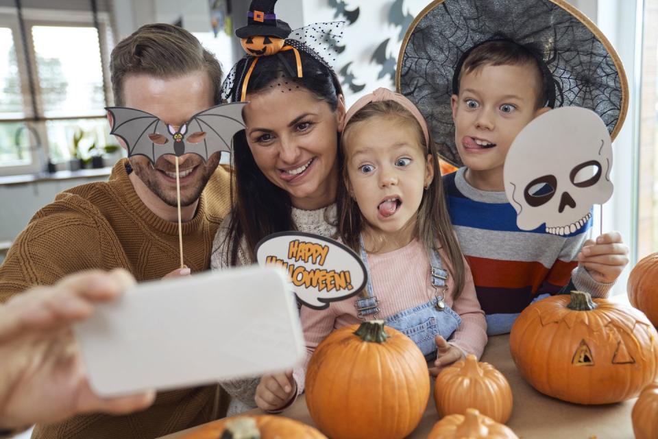 family making selfie in halloween